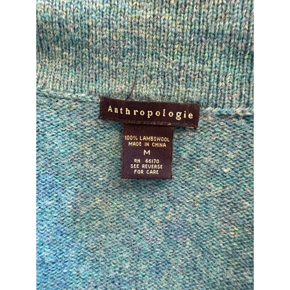 ANTHROPOLOGIE Lambswool Sweater Blazer | Blue Turquoise Autumn Cardigan | MEDIUM - Picture 8 of 9